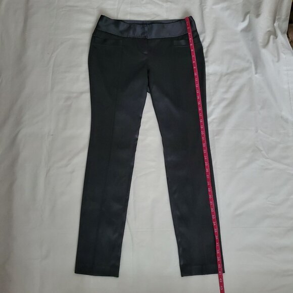 Express Design Studio Black Satin Tailored Seamed Back Slit Slim Pants Women's 8 - Picture 12 of 12